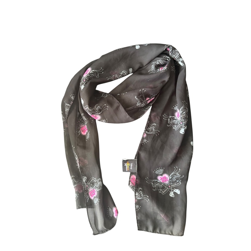 Disney Hannah Montana Scarf Black Pink Heart Guitar Print 63" Y2K
